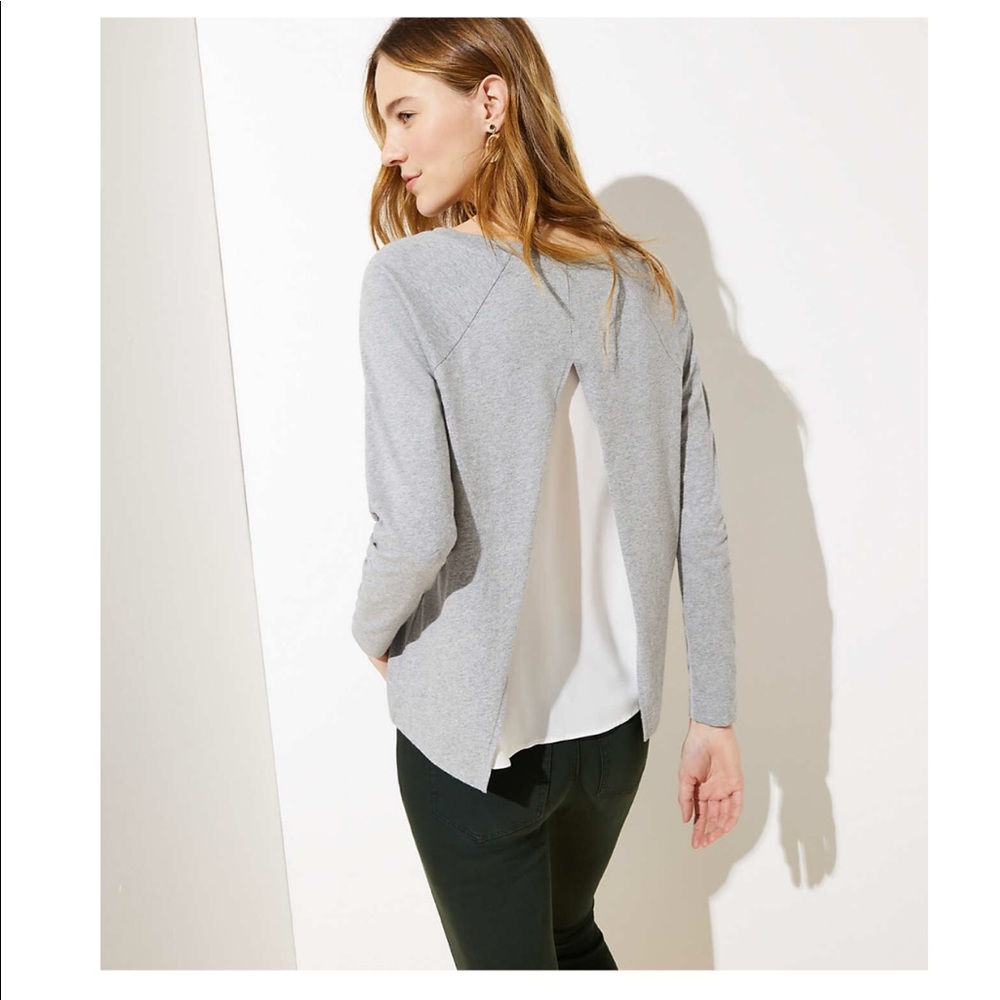 Loft Split Back Mixed Media Sweatshirt NWT